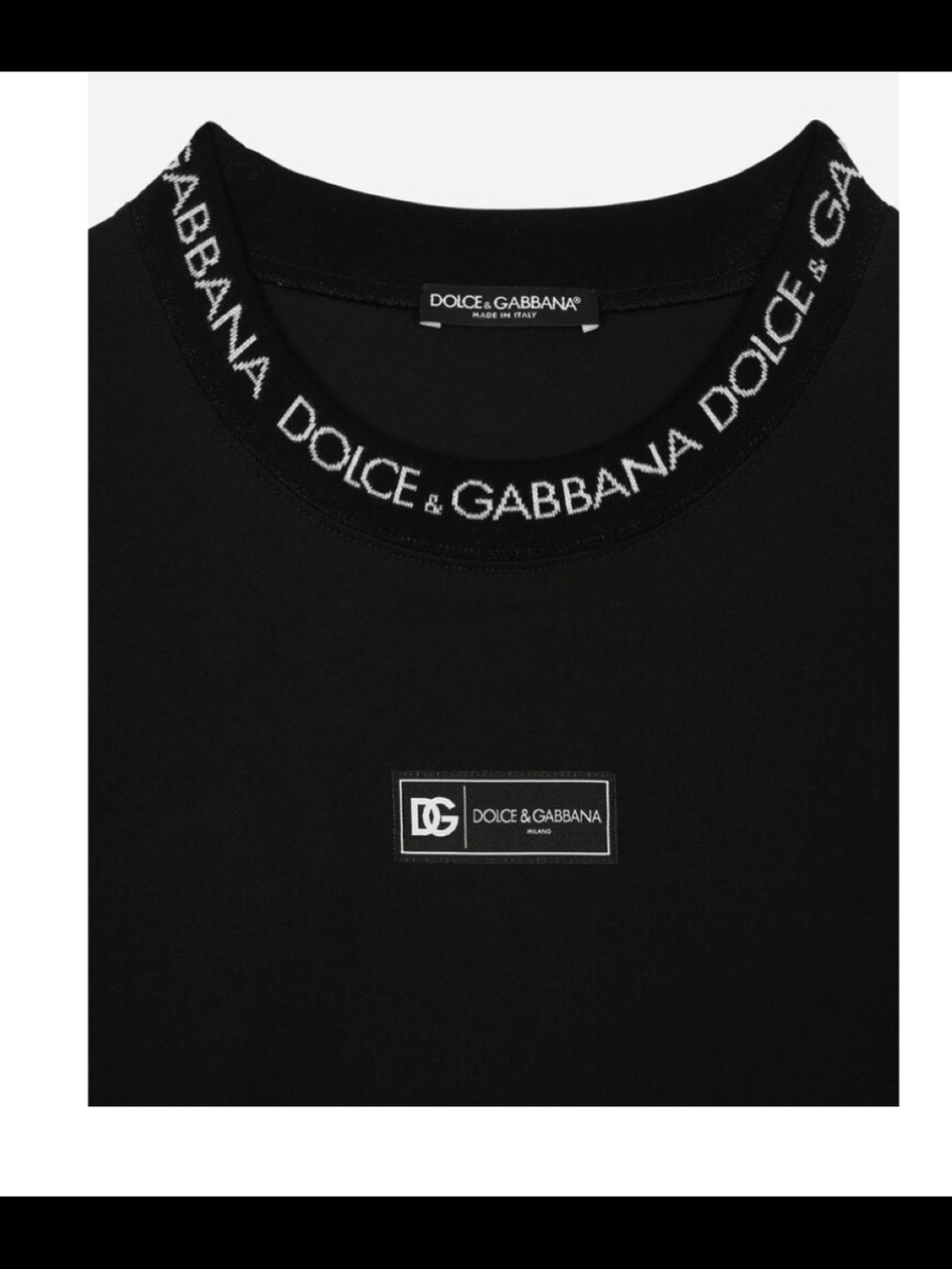Dolce & Gabbana Black Logo Ribbed Collar Short Sleeve Tee